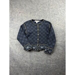 Nomadic Traders Cotton Geometric Pattern Cardigan Women's Medium Blue Sweater